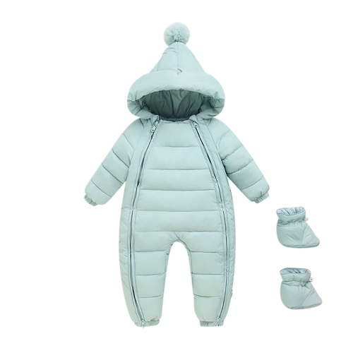 HUANBAI Newborn Infant Baby Boys Girls Long Sleeve Solid Winter Hooded Coat Jacket Thicken Windproof Warm Jumpsuit Outwear With Shoes Girl Jumpsuit