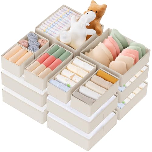 Criusia Drawer Organizer Clothes, 21 Pack Dresser Organizer for Baby Clothes, Underwear, Sock - Foldable Closet Organization and Storage Dividers Bins for Nursery, Bedroom (Oatmeal)