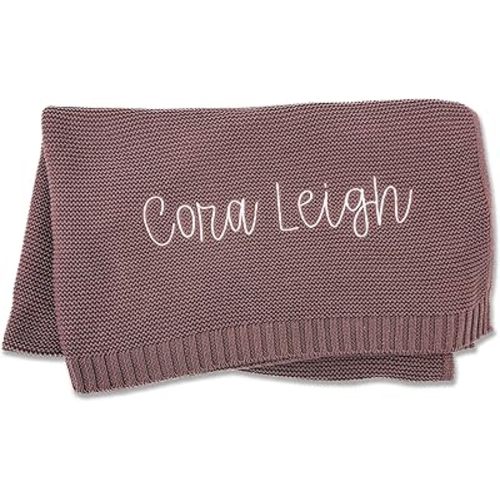 Hickory Hollow Designs Personalized Baby Blanket with Name, Embroidered Baby Blanket, 100% Cotton, Knitted Blanket, Personalized Name Blankets for Girls, Pink Blanket, (Autumn)