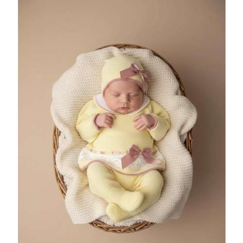 Knitwear Newborn Yellow Spanish knitted knit Set primera puesta baby Girl clothing first hospital outfit Romper footie traje punto bebe