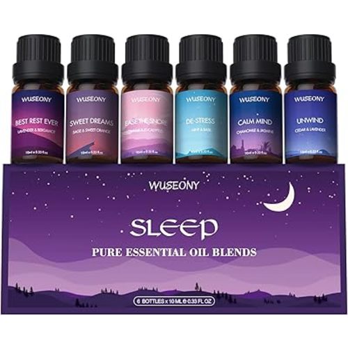 Sleep Essential Oils Set for Diffusers for Home, Set of 6 Essential Oil Blend Aromatherapy - Eucalyptus, Jasmine, Orange, Lavender, Cedar, Mint