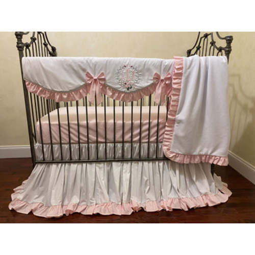 White and Pale Pink Girl Baby Bedding - Girl Crib Bedding, Crib Rail C - Just Baby Designs