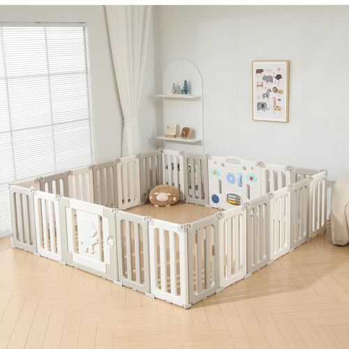 Bestgame Baby Play Pen, Foldable Play Pens for Babies and Toddlers, 22 Panels Extra Large Baby Playpen, Astronauts Portable Baby Fence, Baby Gate Playpen, Baby Play Yard - Grey