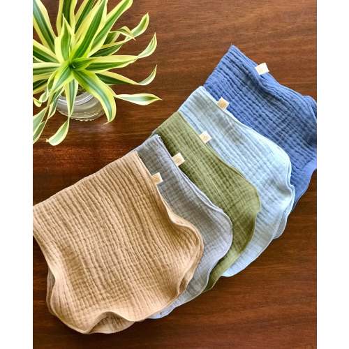 Set of 5 - Boy Burp Cloths in Organic Cotton Double Gauze
