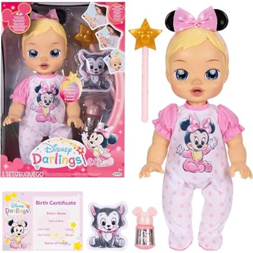 Disney Darlings 13-Inch Interactive Baby Doll – Magical Lights, Sounds, Music & Wand – Minnie-Inspired Nurturing Doll with Accessories – Multiple Skin Tones, Eye Colors – Ages 2 and Up