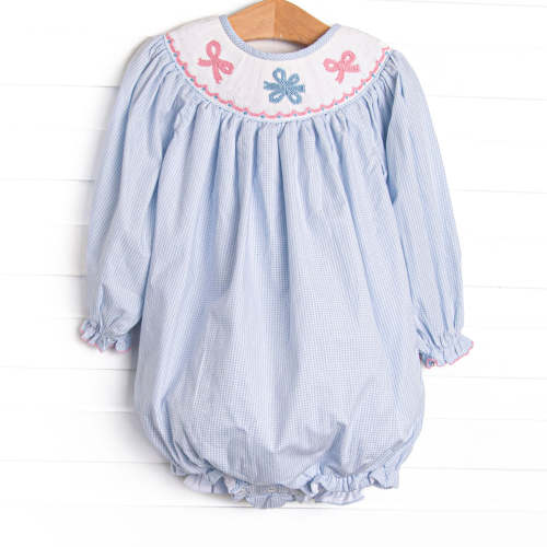 Wrapped in Ribbons Smocked Bubble, Blue – Stitchy Fish