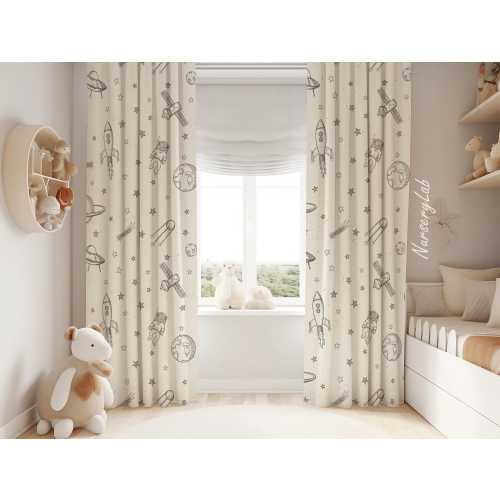 Space Themed Nursery Curtains: Baby Boy Room Decor, Rod Pocket Style