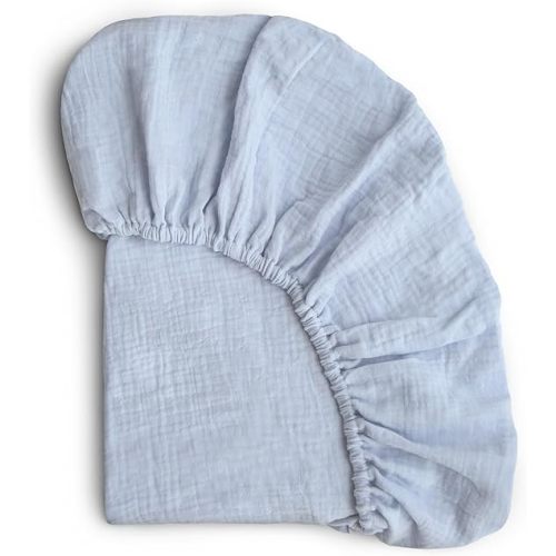 mushie Extra Soft Muslin Fitted Crib Sheet | 192 Thread Count | 28"x 52" (Baby Blue)