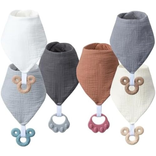 Baby Bandana Drool Bibs 6-pack - 100% Cotton Baby Bibs with Teether for Teething