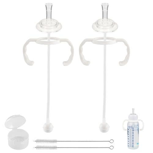 Straw Cup Conversion Kit for Dr Browns Narrow and Narrow Glass Baby Bottles, Weighted Straw Replacement Kit with Soft Straw Top and Handle, 2 Pack, 6m+