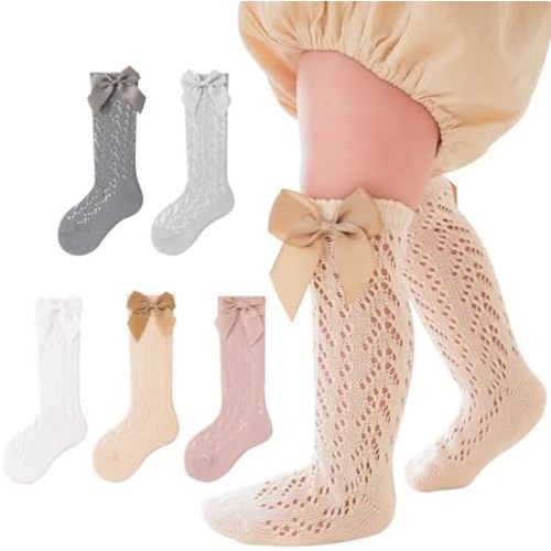Baby Girls Knee High Socks Pack Bow Long Stockings Infants Toddlers Ruffled Socks School Uniform Leggings Stockings