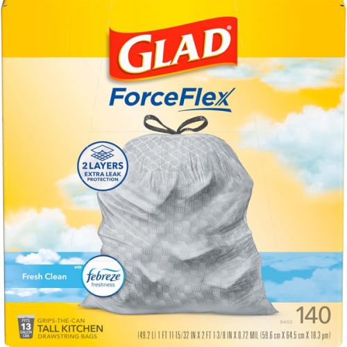 Glad Tall Kitchen Drawstring Trash Bags - Odorshield 13 Gallon White Trash Bag, Febreze Fresh Clean, 110 Count