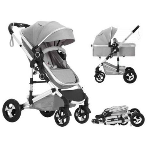 TODECARE 2-in-1 Convertible Baby Stroller with Reversible Seat, Adjustable Canopy and Storage, Light Gray