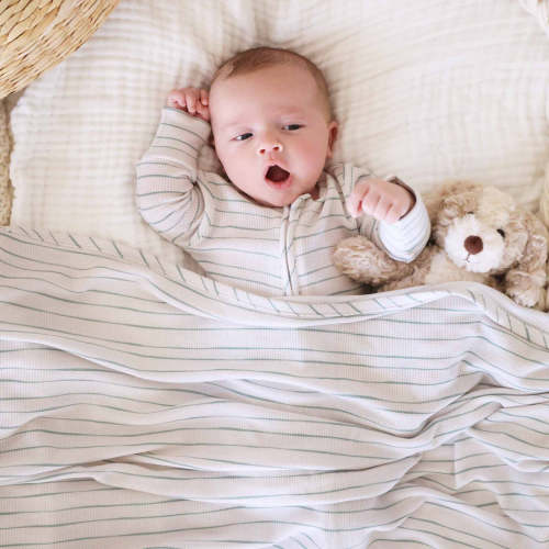 Sage's Stripes Bamboo Waffle Oversized Swaddle Blanket