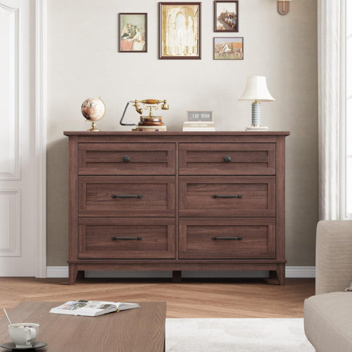 Winston Porter Chic 6-Drawer Wooden Dresser, 47" Wide Storage Cabinet | Wayfair