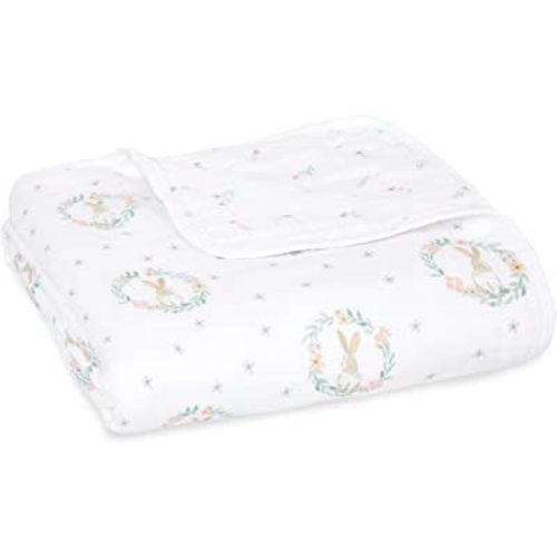 aden + anais Essentials Dream Blanket, Muslin Baby Blankets for Girls & Boys, Ideal Lightweight Newborn Nursery & Crib Blanket, Blushing Bunnies