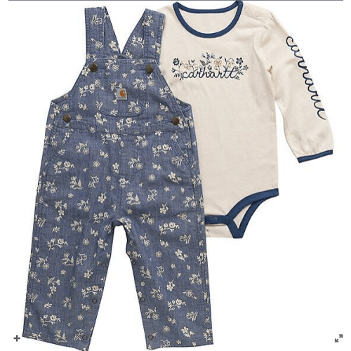 Girls' 2-Piece Long Sleeve Bodysuit & Printed Chambray Overall Set (Baby) | Shop all Girls | Carhartt