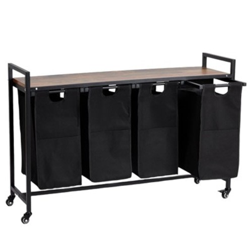 Orieon 4 Section Laundry Hamper with Top Shelf, Large Capacity 46 Gallon Laundry Sorter with Removable Bags.