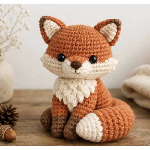 Handmade Crochet Fox Plushie Amigurumi Woodland Animal Stuffed Toy Nursery Decor Baby Shower Gift Unique Kids Room Decor
