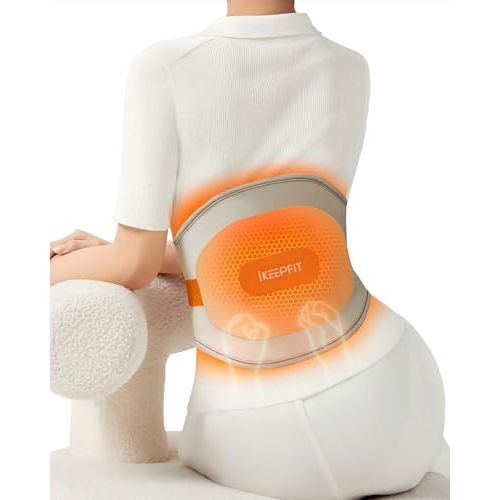Portable Heating Pad with Massager for Back Pain Relief: MAXwarm® 3.0, IKEEPFIT® Electric Cordless Heat Pad for Period Cramps, Extra Large 65", 8000mAh Battery, Gift for Women Men(Beige)