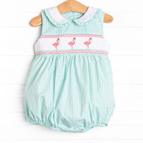Flamingle Mint Smocked Bubble, Green – Stitchy Fish