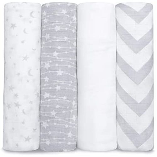 Muslin Swaddle Blankets Neutral Receiving Blanket for Boys and Girls by Comfy Cubs (Grey)