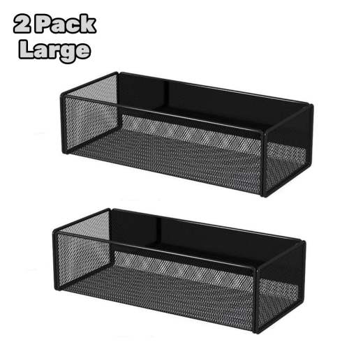 Jademall Magnetic Basket Organizer Holder 2Pcs, 10.6x4.7x3 inch Magnetic Basket Fridge Side Shelf, Space-saving Magnetic Storage Rack for Refrigerator, Kitchen, Bedroom, Bathroom - Large,Black