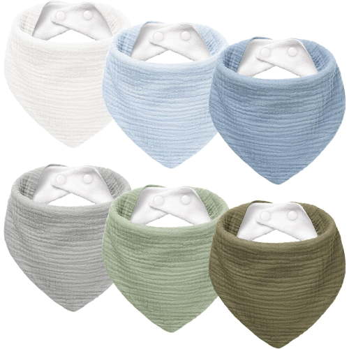 Muslin Baby Drool Bibs 6Pack Soft Triangular Adjustable Baby Bandana Bibs for Unisex Baby Girls & Boys