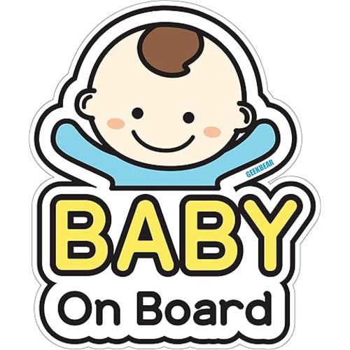 GEEKBEAR Baby on Board Car Sticker - Character Design, Reflective, Weather-Resistant (01. Basic Boy)