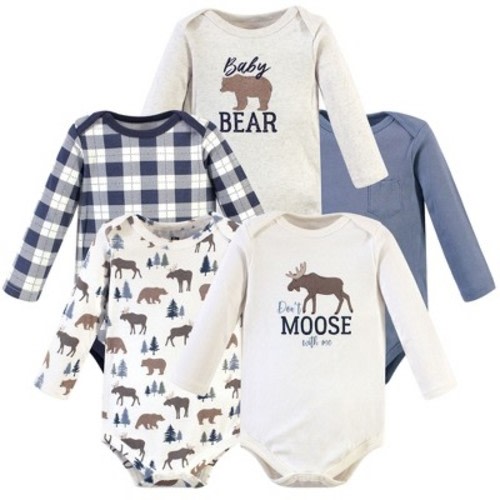 Hudson Baby Infant Boy Cotton Long-Sleeve Bodysuits 5pk, Moose Bear, 6-9 Months