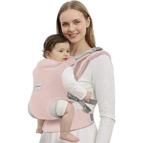 Baby Carrier Newborn to Toddler, Easy Adjustable Toddler Carrier for 7-30lbs, Baby Holder Wrap Carrier, Breathable Mesh Fabric Infant Kangaroo Hip Carriers with Lumbar Support, Pink