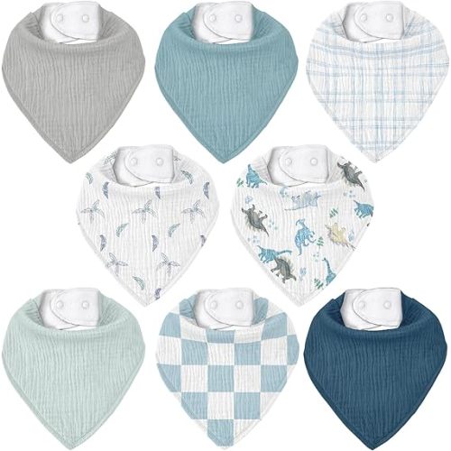 Muslin Baby Bibs 8 Pack, Baby Bandana Drool Bib for Drooling and Teething, Cotton Soft Absorbent for Girls Boys