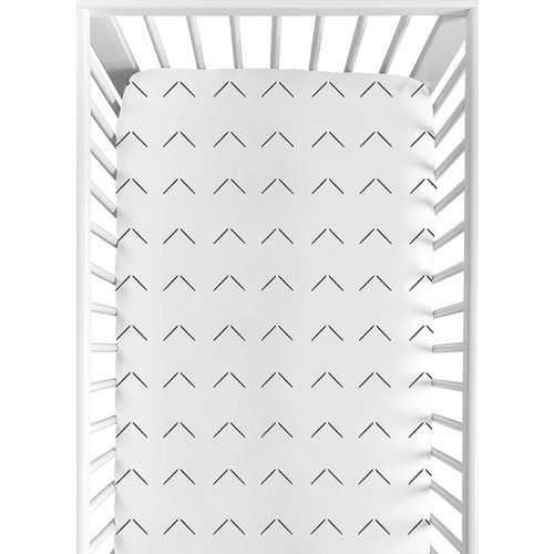 Sweet Jojo Designs White and Black Boho Arrow Boy Girl Fitted Crib Sheet Baby or Toddler Bed Nursery - Black and White Bohemian Tribal Southwest Chevron Geometric Herringbone Woodland Gender Neutral