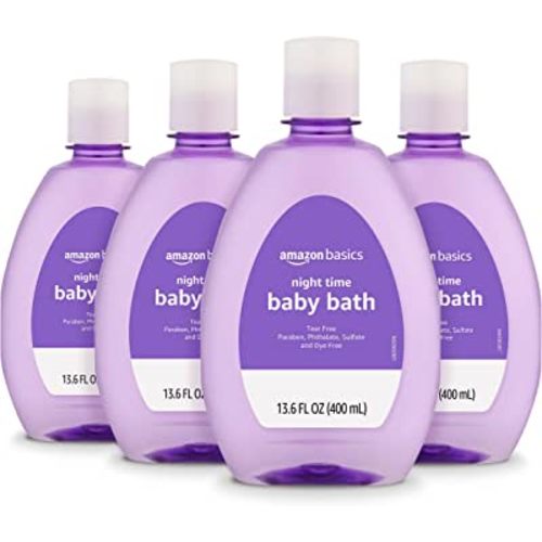 Amazon Basics Hypoallergenic Tear-Free Night-Time Baby Calming Bath, 13.6 Fl Oz (Pack of 4), (Previously Solimo)