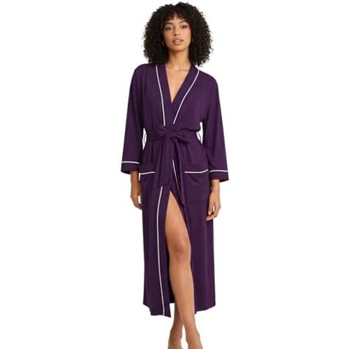Womens Cotton Robe, Soft Kimono Spa Knit Long Bathrobe Lightweight Loungewear
