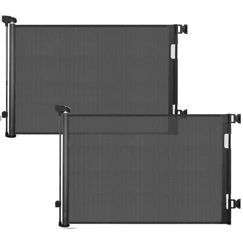 2PCS 0-55" Retractable Baby Gate, 33.6" Tall Mesh Safety Dog Gate | Hardware Mounted Pet Gate for Stairs & Doorways, Extra Wide Mesh Gate Fits Baseboards, Hallways, Indoor & Outdoor,Black