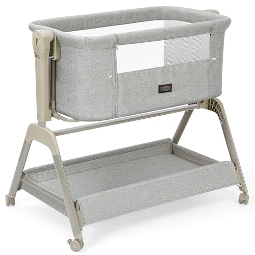 Ezebaby Baby Bassinet Bedside Crib, 3-in-1 Rocking Bassinets Bedside Sleeper with Comfy Mattress and Wheels, 6-Height Adjustable, Stable and Secure Crib for Newborn Infant
