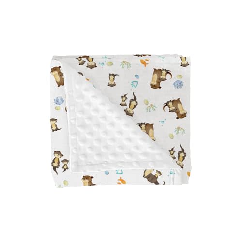 Cute Otters Family Baby Blankets for Girl Boy Sea Otters Fishes Corals Conches Soft Mink Dotted Backing Double Layer Swaddle Receiving Blanket Ocean Animals Bed Throws for Newborn Toddler Crib 30x40