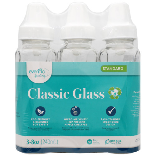 Evenflo Classic Glass Bottles 8 ounce, 3 pack