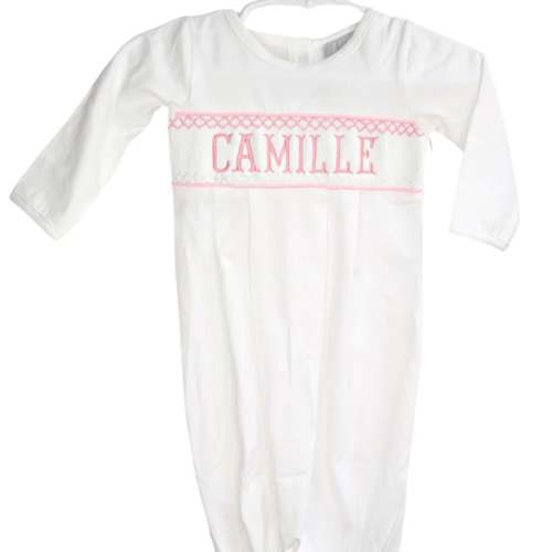 Pink Baby Snuggles - Custom Embroidered Gown and Hat (Preorder)