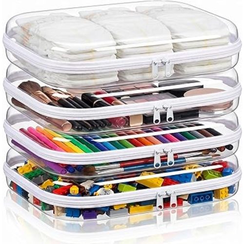 Clear Hard Shell Zipper Case, 4 Pack Diaper Bag Organizer Pouches, Toiletry Bag for Travel, Waterproof Makeup Bags for Cosmetic, Toy Storage Organizer Pencil Bag