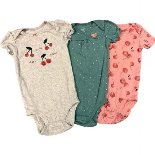 Carter's Just One You Baby Girl's 3pk Bodysuits Grey/Pink Cherries, 3 Months