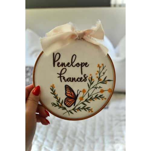 Custom Baby Name Embroidery Hoop, Birth Announcement Sign, Butterfly Baby Name Sign, Birth Announcement, Newborn Hospital Sign, Nursery Sign