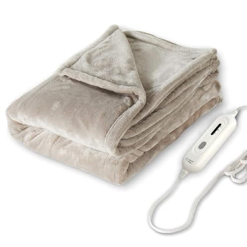 Tefici Heated Blanket Throw 50"x60", Ultra Soft 2-Layer Flannel Electric Blanket, for Home Office Sofa,3 Heat Settings, 4H Auto Off, ETL FCC Certified, Overheat Protection, Machine Washable, Camel