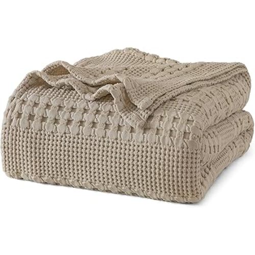PHF 100% Cotton Waffle Weave Blanket Twin Size, Soft Lightweight Breathable Cozy Summer Blankets for Bed, Luxury Aesthetic Woven Bedding for Home Decor, 66"x90", Simply Taupe
