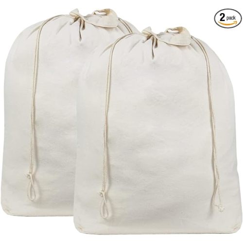 AMJ 2 Pack - Extra Heavy Duty Washable Laundry Bag with Drawstring, Cotton Laundry Bag for Sleeping Bag, Laundry Hamper Liner and Travel, Beige
