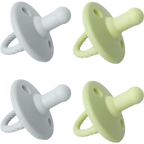 Silicone Pacifier 4 Pack, Silicone Soother Set, Silicone Newborn Pacifiers With Handle & Safety Airholes, Baby Pacifier, Binky Set, o1baby (Green, Grey)