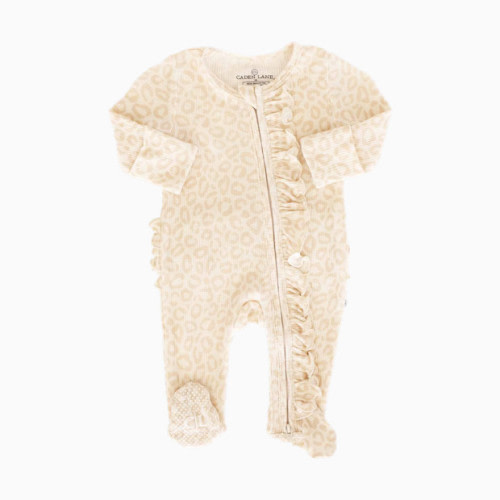 Bamboo Waffle Ruffle Zipper Footie - Lovely Leopard