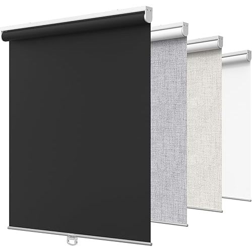 GENIMO 100% Blackout Roller Window Shades, Window Blinds Cordless with Thermal Insulated, UV Protection Fabric, Mini French Door Blinds for Home, Bedroom, Office, Black, 44" W X 72" H