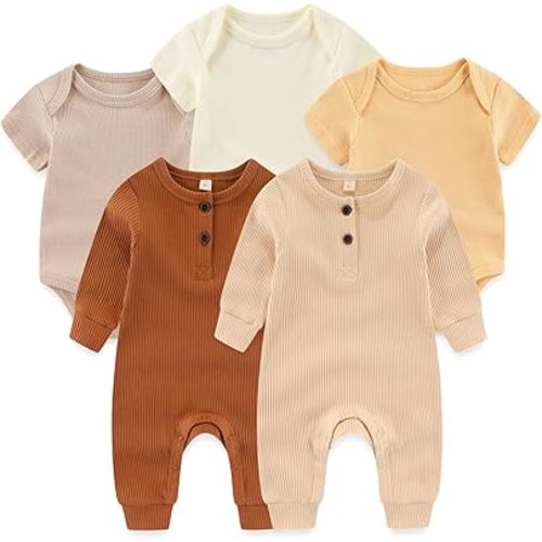 Newborn Baby Boy Girl Romper 5 Pack Ribbed Bodysuit One-Piece Outfit Clothes 0-12 Month